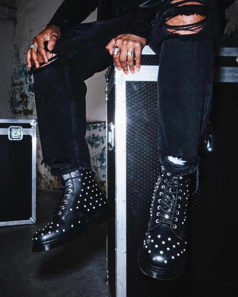 Dr Martens 1460 Stud Wanama Lær Snørestøvletter Dame Svarte | Norge 568JPQ